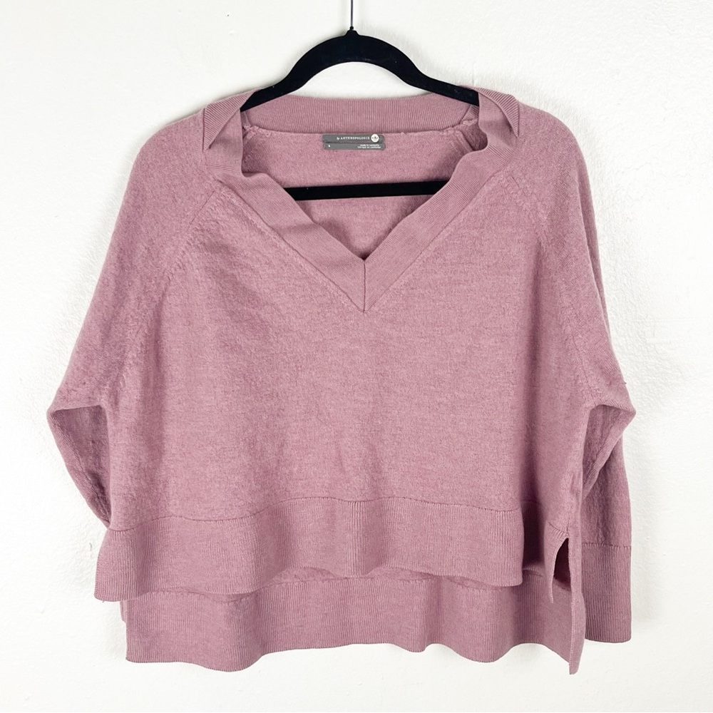ANTHROPOLOGIE Gabby 100% Merino Wool Pink V-Neck Long Sleeves Sweater, Size XS